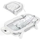 Orzbow Collapsible Baby Bathtub, Large Baby Bath Tub for Newborn with Soft Cushion & Thermometer, Travel Portable Baby Tubs f