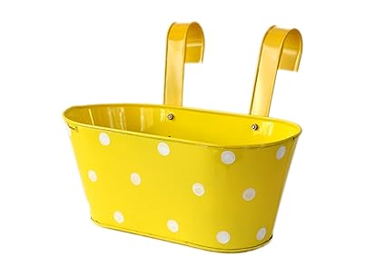 PLANTERS Dotted Oval Metal Hanging Flower Pots for Railing Balcony Home, Office and Garden Decoration (Yellow, Pack of 5)