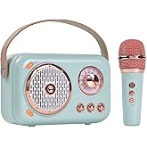 Portable Bluetooth Speaker with Microphone Set,Retro Bluetooth Speaker with Home Karaoke Machine,Portable Handheld Karaoke Mics Speaker Machine for Kids and Adults Home Party Birthday (Pink) (Green)