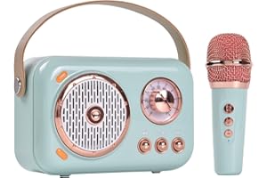 ARESRORA Portable Bluetooth Speaker with Microphone Set,Retro Bluetooth Speaker with Home Karaoke Machine,Portable Handheld Karaoke Mics Speaker Machine for Kids and Adults Home Party Birthday (Pink) (Green)