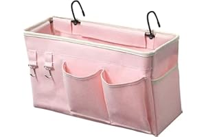 Loghot Bedside Caddy/Bedside Storage Bag Hanging Organizer for Bunk and Hospital Beds,Dorm Rooms Bed Rails,Can be Placed Glasses,Books,Mobile Phones,Keys (Light Pink)