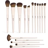 16Pcs Makeup Brush Set, Professional Face &amp; Eye Makeup Brushes（Off White） | Premium Synthetic Foundation Concealer Blush Contour Eyeshadow Brush Kit for Beginners &amp; Makeup Artists