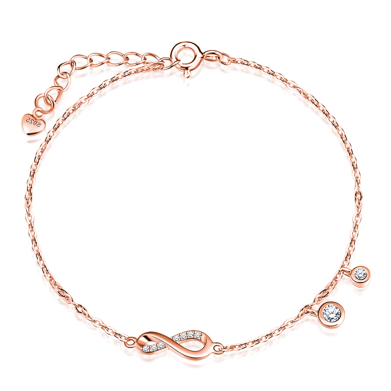 MicLee Woman's girl's Bracelet, 925 Sterling Silver bracelet, asymmetric infinity symbol diamond bracelet, Inlaid with zircon, adjustable chain, rose gold