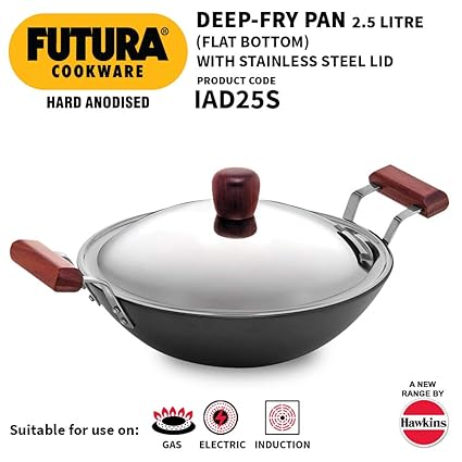 Hawkins Futura Hard Anodised Induction Model Deep-Fry Pan with Lid, 2.5 litres