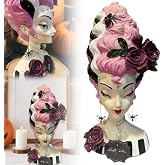RUTURON 2026 Retro Pink Frankenstein Bride Statue Halloween Table Centerpiece Bride of Frankenstein Figurine for Spooky Indoor Display and Gothic Decor
