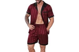 DEARCASE Mens Pajamas Set Satin Silk Pajama For Men Sleepwear Shorts Sexy Nightwear Button Down 2 Piece