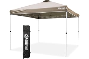 OUTFINE Pop-up Instant Gazebo Canopy 10x10 Patio Tent with Wheeled Bag,Canopy Sandbags x4,Tent Stakesx8 (Khaki, 10*10FT)