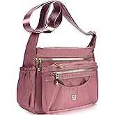 CAAORDKSO Messenger Bag for Women Nylon Waterproof Shoulder Purse Crossbody Bag Lightweight Travel Bag with Multiple Pockets