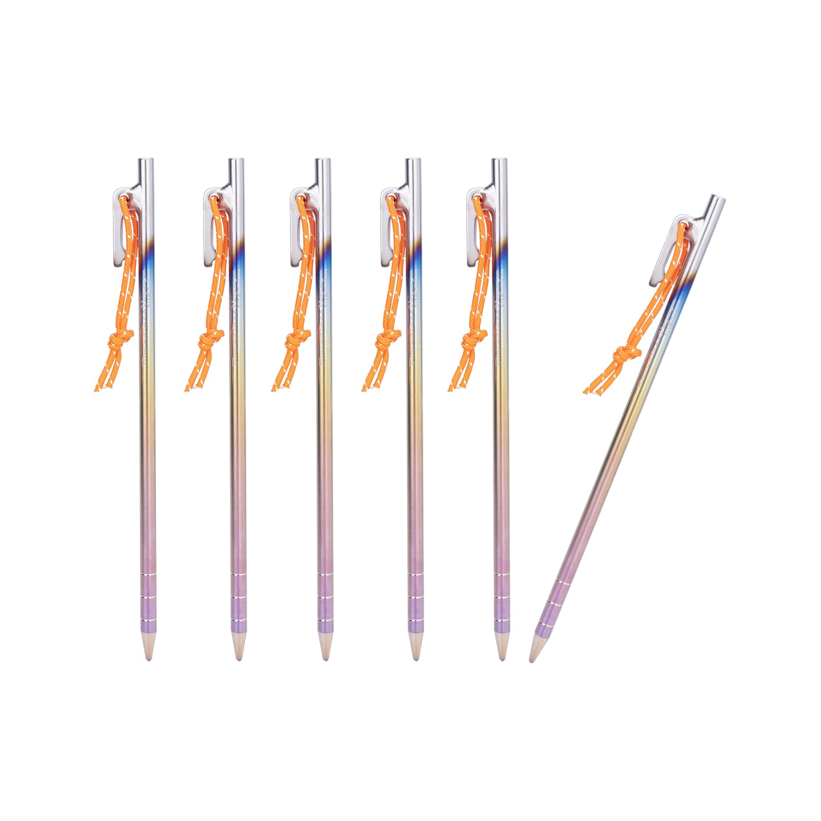 iBasingo 6 pcs/lot Titanium Alloy Tent Pegs Camp Metal Stakes Pins Outdoor Camping Awning Stakes Heavy Duty Tent Nails Long and Durable for Hard Gound Ti4013P (24cm)