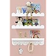 icnjdMopclean Wall Book Shelves for Bedroom Kids with Hooks - Scalloped Shelves for Nursery Set of 3, Nursery Bookshelf for Wall Room Decor, 16 Inch