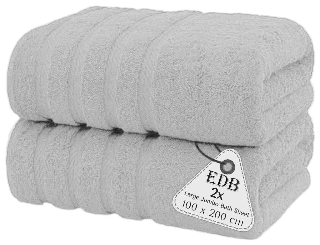 Extra Large Super Jumbo Bath Sheets (100 x 200 cm, 2 Pack) - 100% Egyptian Cotton Highly Absorbent and Quick Dry Big Beach Bath Towels Soft Hotel Quality Towels Set 600GSM (Silver)