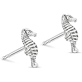 925 Sterling Silver Seahorse Stud Earrings - Dainty Seahorse Studs, Tiny Handmade Jewelry, Pushback Closure Earrings, Simple Minimalist Fashionable Gift for Young Women