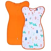 Transition Swaddle 3-6 Months Sleep Sack Baby Arms up Swaddles 2-Way Zipper 100% Cotton Arms in/out 0.8 Tog Baby Swaddles Newborn Sleep Sack for Boy Girl, 2-Pack Transitional Swaddle (Medium 14-20lbs)