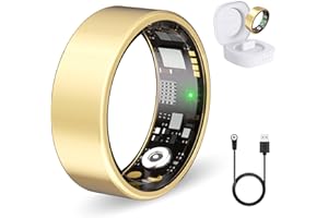 Nyweey Smart Ring for Women Men Fitness Ring with Heart Rate, Blood Oxygen, Blood Pressure, Sleep Tracker, Step Tracker, IP68 Waterproof Health Ring for iOS & Android,No Subscription Fee (Gold, 7#)