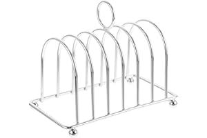 TOFFICU Silver Metal Toast Rack with 6 Slots for Sliced Bread - Metal Toast Rack Stylish Desktop Slice Holder Ergonomic Handle for Easy Transport - Stylish Countertop Organizer for Kitchen Breakfast Table