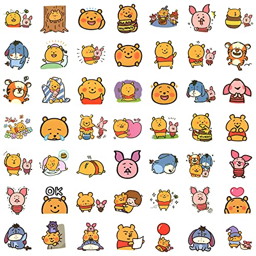 100pcs Winnie The Pooh Stickers Pack, Cute Cartoon Stickers for Laptop, Water Bottles, Waterproof Pooh Bear Animal Stickers Decals for Tenns, Kids, Adults
