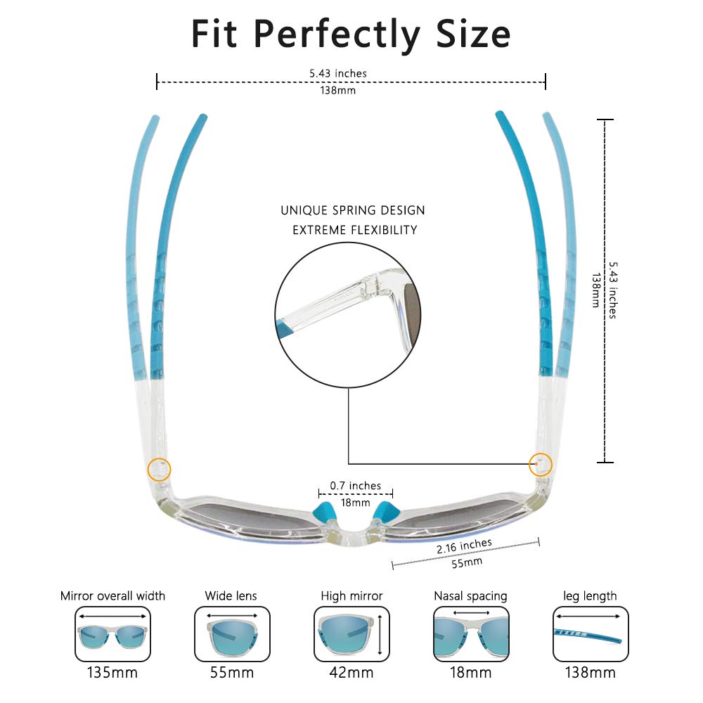 JOJEN Polarized Sports Sunglasses for Men Women Baseball Running Cycling Fishing Golf Tr90 Ultralight Frame JE001(Transparent Frame Blue Revo Lens)