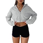 Aurgelmir Women's Cropped Zip Up Hoodie Sweatshirts Long Sleeve Casual Loose Y2K Pullover Tops