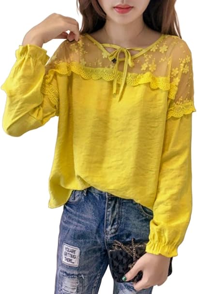 サフィーブラウ レディース ブラウス レース 刺繍 トップス シャツ Amazon