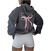 Milumia Women's Oversized Bow Print Hoodies Y2k Streetwear Graphic Pullover Trendy Spring Hooded Sweatshirts Top with Pockets
