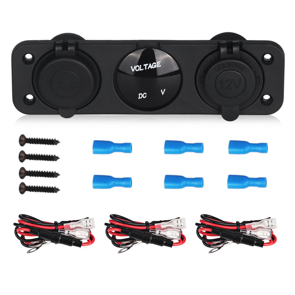 WATERWICH 2 3 4 Hole Marine Illuminated Toggle Rocker Switch Panel Waterproof Ignition Rocker Switch 12V-24V Volt Meter for RV Car Boat Trailer Vehicles Truck Yacht SUV (Two Hole Green)