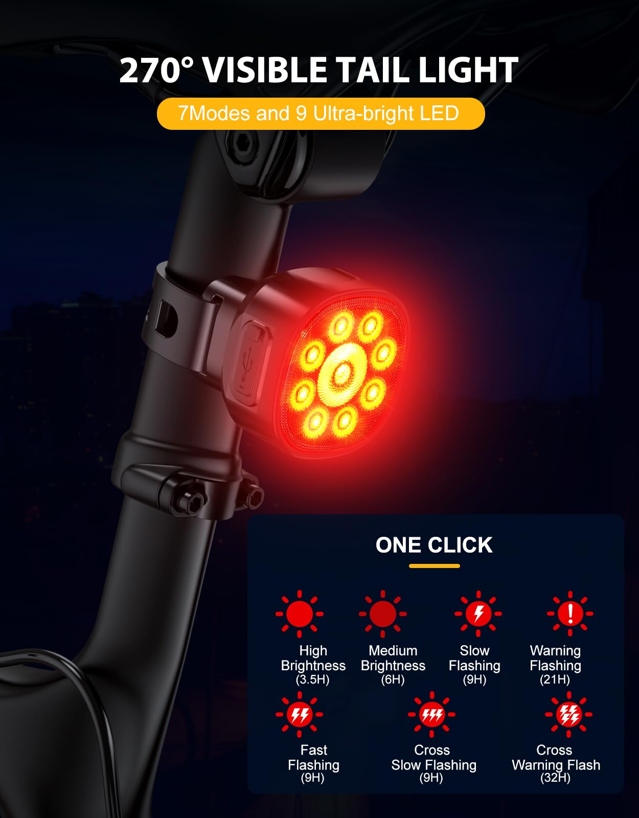 1000 Lumens Supper Bright Bike Lights for Night Riding, 8+7 Modes Sturdy Aluminum Alloy Bicycle Scooter Light Accessories, IP65 Waterproof & Rechargeable Bike Headlight and Tail Light Set