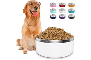 LIHONG Dog Bowls,Stainless Steel Dog Bowls for Large Dogs,Dog Food Water Bowls with Non Slip Rubber Bottom,Pet Feeding Bowl,Double Wall Insulated,Rustproof(64oz,White)