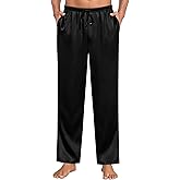 SWOMOG Mens Satin Silky Pajama Pants Soft Silk Long Pajama Bottoms with Drawstring & Button Fly & Pockets