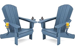 SERWALL Folding Adirondack Chair, HDPE Adirondack Chairs Set of 2, Plastic Outdoor Chairs- Looks Exactly Like Real Wood- Navy