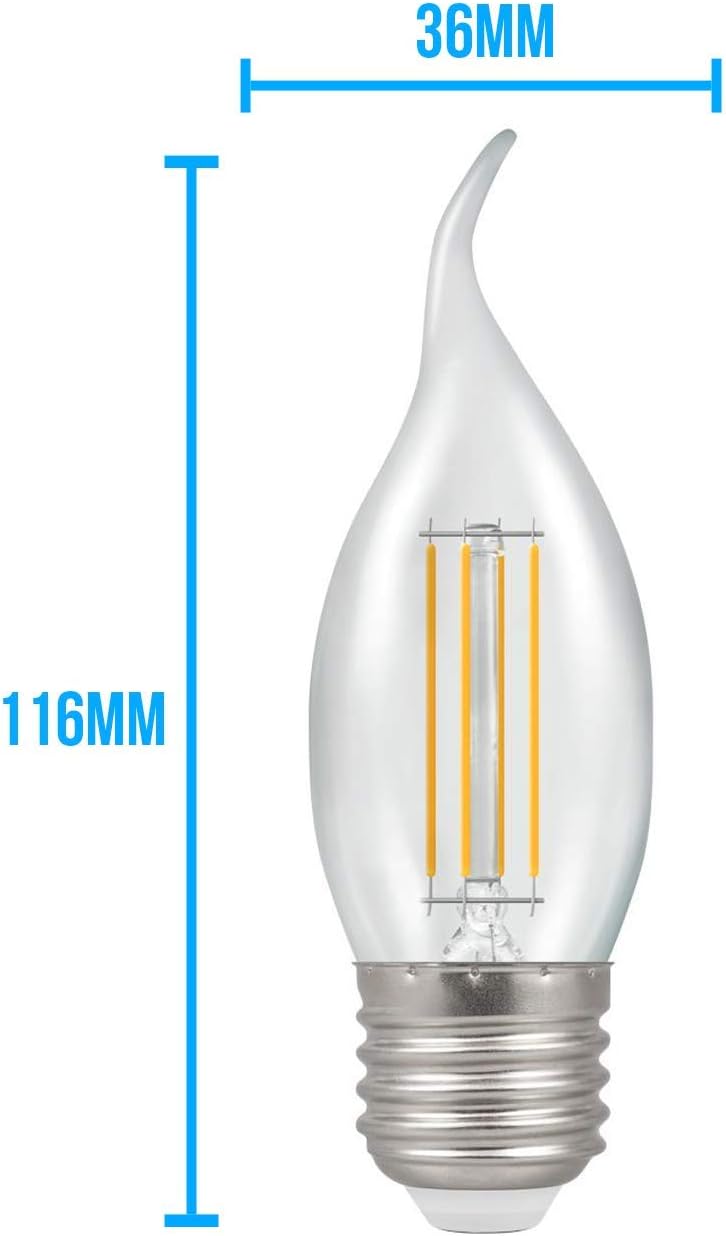 Crompton E27 LED Bent-Tip Filament Candle Bulbs 5 Watts Dimmable 470LM / 40W Incandescent Equivalent C35 Edison Screw (SES-E27) Candle Light Bulbs Warm White 2700K - Image 5