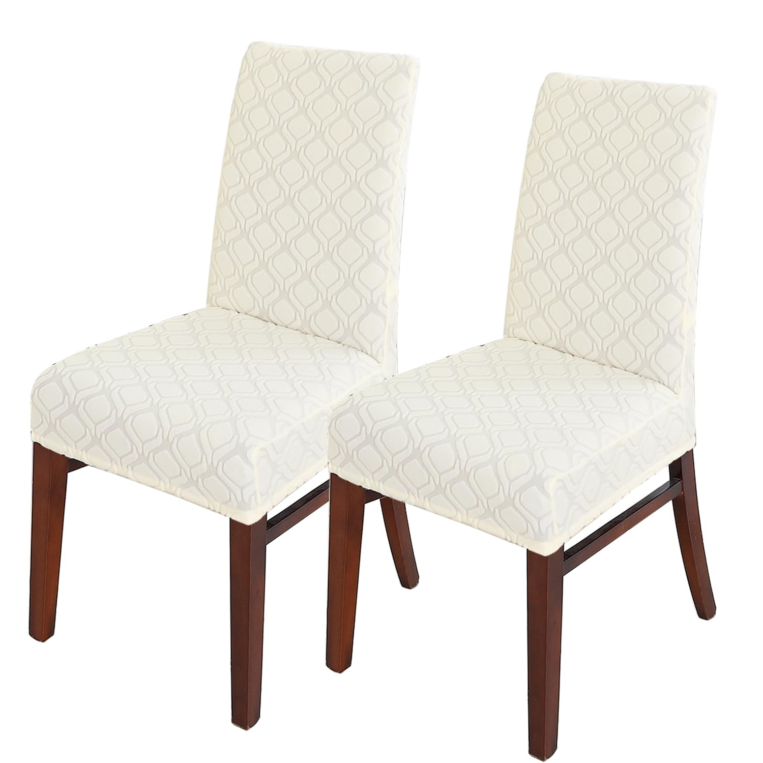 LANSHENG Dining Chair Covers, Stretch Chair Covers for Dining Chairs, Removable Washable Dining Chair Seat Slipcovers for Dining Room, Kitchen (Set of 2, Beige)