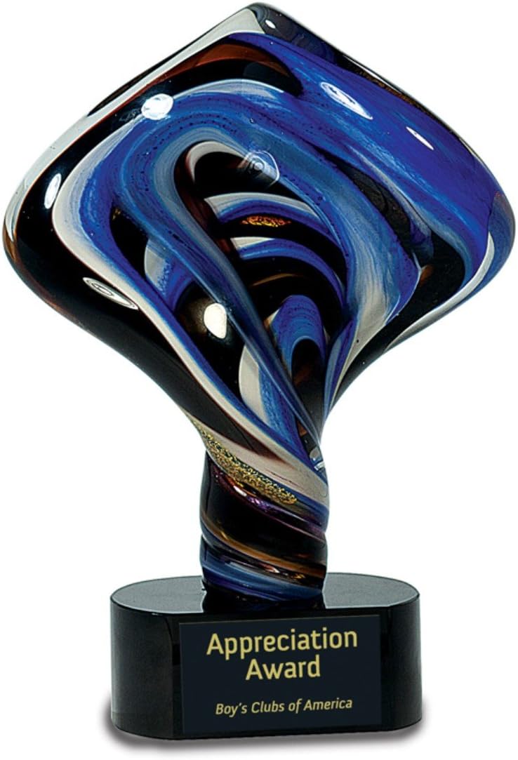 Trophy Award Premier Blue Diamond Twist Art Glass - 11.5" - FREE Engraving