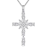ZDaoBen 925 Sterling Silver Cross Necklace for Women，Birthday Delicate Star Cross Necklace Jewelry Gifts for Women，Birthstone Religious Jewelry for Mom, Chain 18 inch