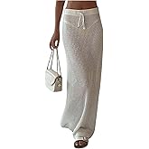GORGLITTER Women's Crochet Swim Skirt Bikini Cover Up Elastic Waist Swimsuit Coverup Long Beach Cover Ups Swimwear
