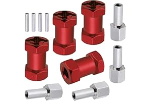 4-Pack HobbyPark 12mm Wheel Hex Drive Hubs Combiner Coupler Aluminum 20mm Offset Extension for 1/10 RC Crawler Car Parts (Red)