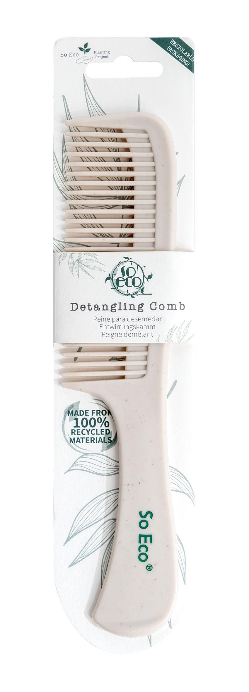 So Eco Detangling Comb - Wide-Tooth Comb for Wet or Damp Hair, Made From 100% Post-Consumer Recycled Material, Gently Removes Knots & Reduces Breakage