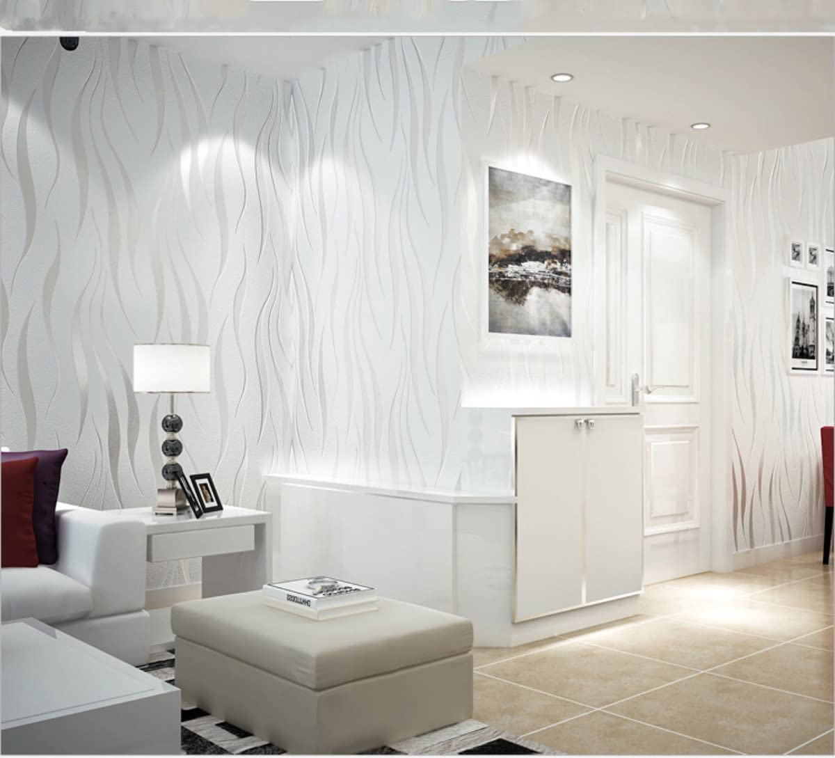 Mwpqbd Premium Plant Fiber + Extracted Silk Wallpaper - Fashionable Atmospheric Wavy Stripes 3D Stereoscopic Wallpaper - Creamy White