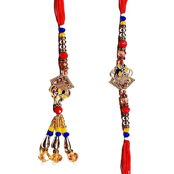 CraftVatika Rakhi Set For Brother And Bhabhi, Bhaiya Bhabhi Rakhi Set Of 2, Rakshabandhan Rakhis Combo, Lumba Kundan Designer For Brother Bhaiya Men, Thread Rakshasutra For Men