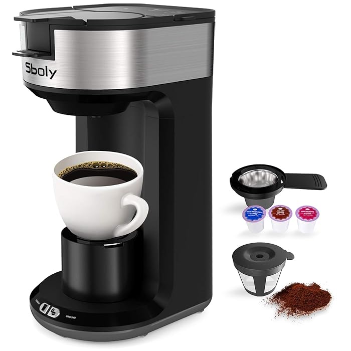 Upgrade Single Serve Coffee Maker, Sboly 2 In 1 Single Cup Coffee Maker for K Cups And Ground Coffee, Small Coffee Machine K Cup Brewer with Auto Shut-off And Self Cleaning, Frosted Black