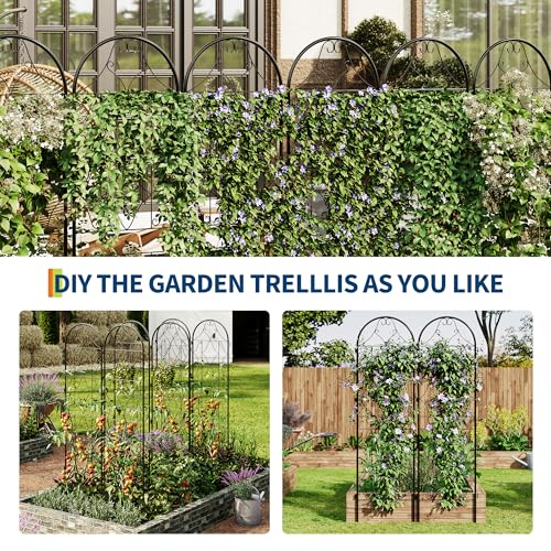 GarveeLife Large Black Metal Garden Trellis Panels – 75"(2M) Tall Decorative Fence for Climbing Plants, Vegetables & Vines – Rustproof Outdoor Support Screen – Ideal for Flowers, Roses, Cucumbers –