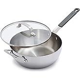 GreenPan x Bobby Flay Stainless Steel 3.75QT Saucepan & Glass Lid, Professional Grade Tri-Ply Chefs Pan, Multiclad, Induction Suitable, Dishwasher & Oven Safe, Stay Cool Silicone Handle,Chip Free Rims