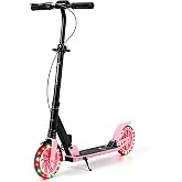 GYMAX Kick Scooter for Teens &amp; Adults 8+, 8&rdquo; Light-up Wheels 220lbs | One-lever Fold, 4 Adjustable Height, Front Suspension, Dual Brakes, Heavy Duty Lightweight Portable for Youth 8+