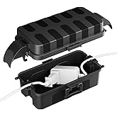 FLEMOON IP55 Outdoor Electrical Box Waterproof with Detachable Awning Covers, 8.3 x 4.1 x 3.7 inch Weatherproof Extension Cord Cover, Easy Installation for Outdoor Plug, Outlet, String Lights, Black