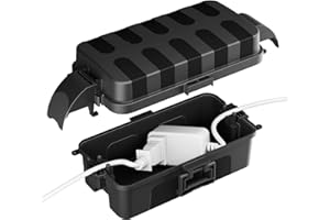 FLEMOON IP55 Outdoor Electrical Box Waterproof with Detachable Awning Covers, 8.3 x 4.1 x 3.7 inch Weatherproof Extension Cord Cover, Easy Installation for Outdoor Plug, Outlet, String Lights, Black