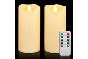 Aignis Flameless Candles Outdoor Indoor, Battery Operated LED Flameless Candles with Remote Timer, Yellowish Ivory Electric Candles for Home/Wedding Decor