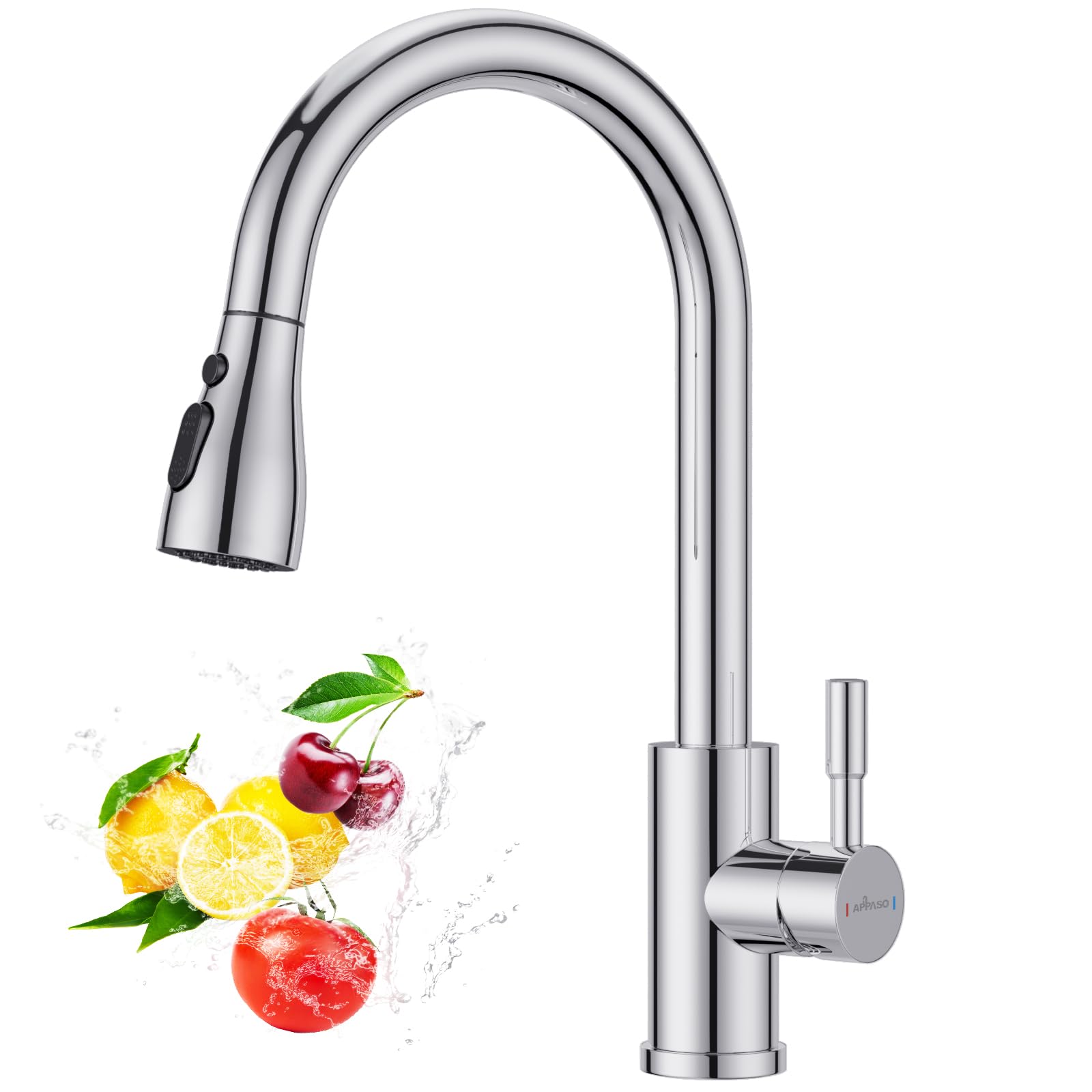 APPASO Kitchen Tap, Sink Mixer Tap with Pull Out Sprayer, Kitchen Mixer Tap 360° Swivel with 3 Spary Modes, Faucet Stainless Steel Chrome