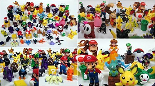 Huge 84 Piece Deluxe Nintendo Super Mario Brothers and Pokemon Random Figure Play Set Featuring Mario, Luigi, Princess Peach, Yoshi, Pikachu, Poke Balls and More - Figures Range from 1" to 3" Tall