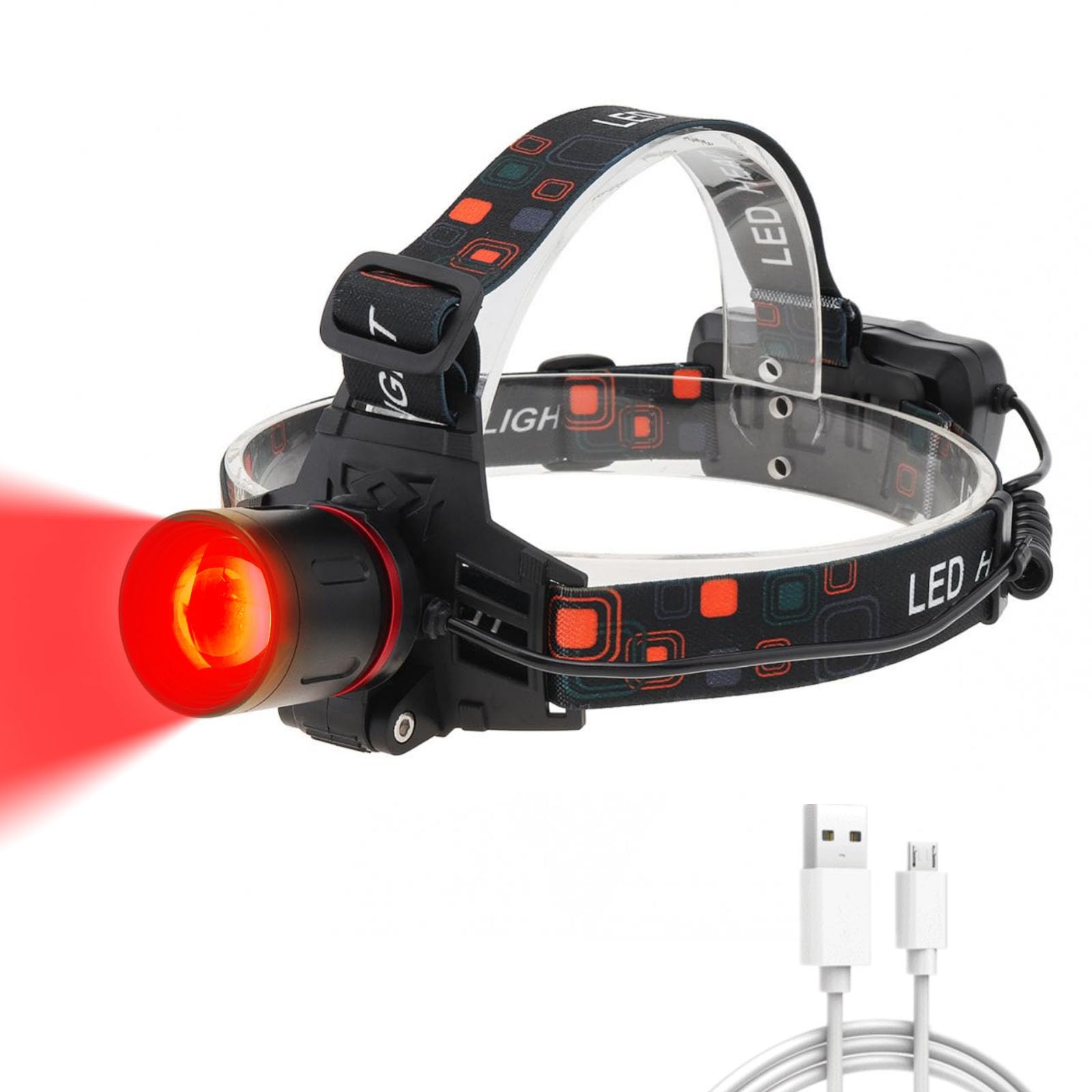 WindFire Head Torch LED Red Light Hunting Headlamp USB Rechargeable, 3 Lighting Modes Waterproof Headlight for Night Observation, Hunting, Aviation