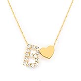 STORYJEWELLERY 18K Gold Plated Initial Necklace for Women, Heart Necklace with Initials, Cubic Zirconia Letter Charm Necklaces, Initial Jewelry, Unique Gifts for Her
