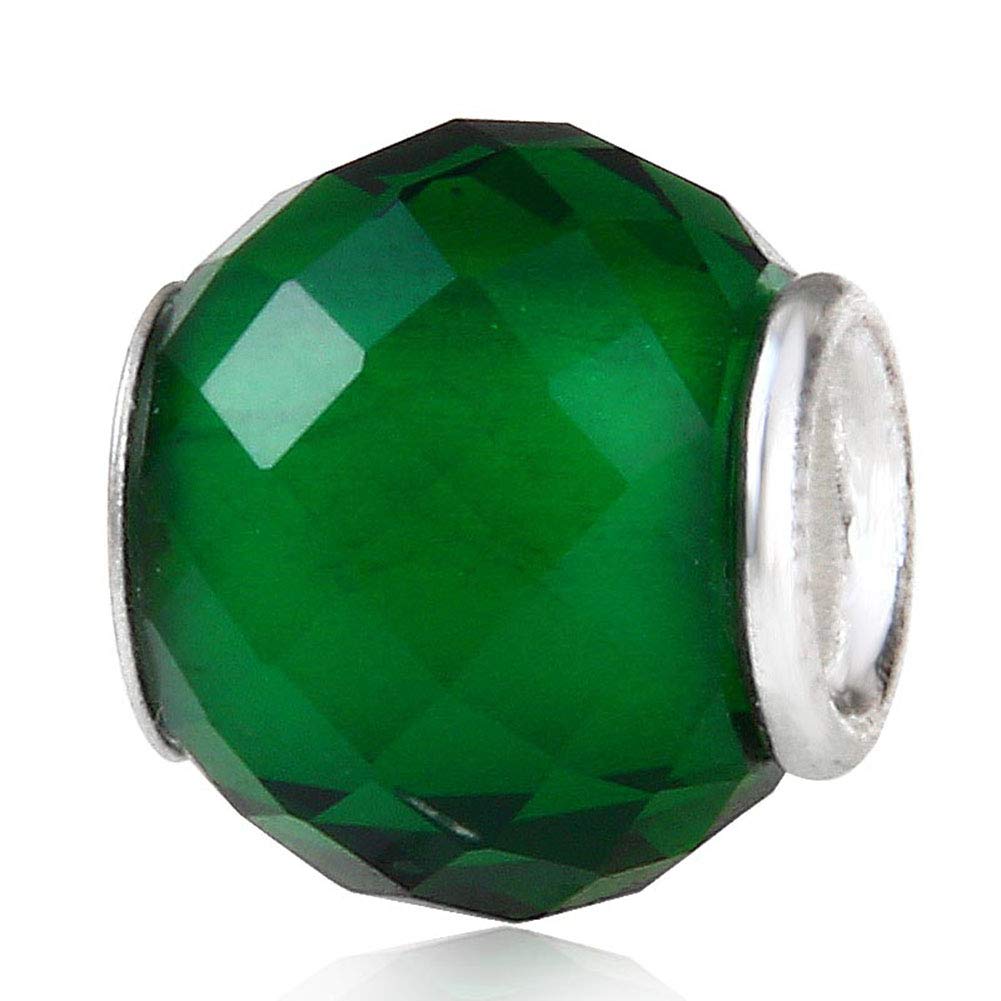 925 Sterling Silver Murano Lampwork Glass Charm Birthstone Charm Birthday Charm Anniversary Charm for Pandora Charm Bracelet … (Green)